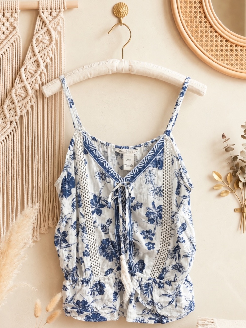 American Rag Blue & White Floral Tank Top